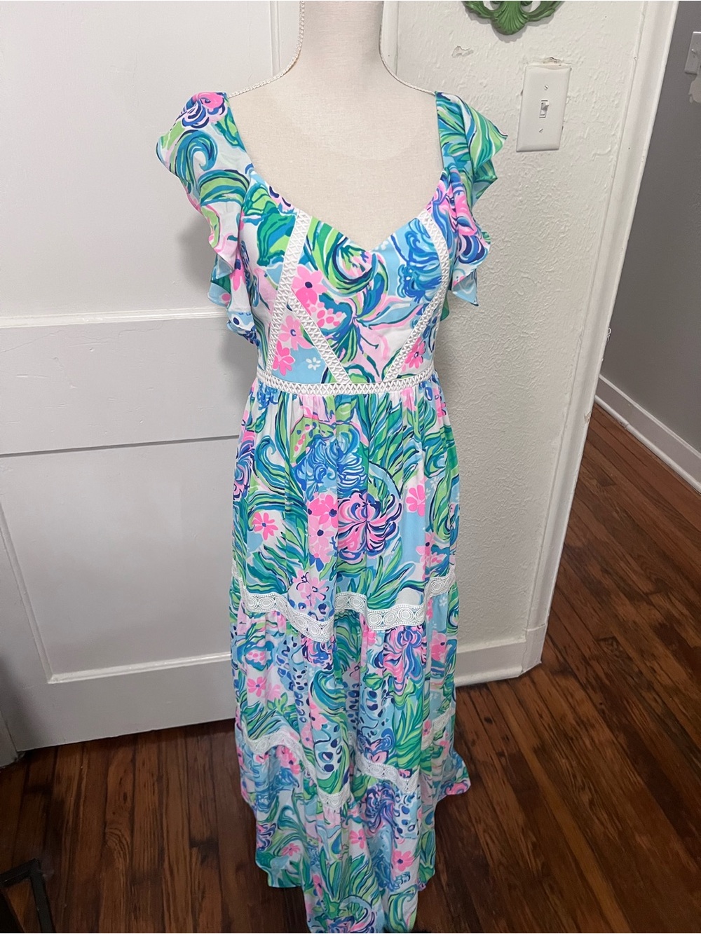 Lilly Pulitzer Ivie Multi Kitten Around Maxi Dress size 4